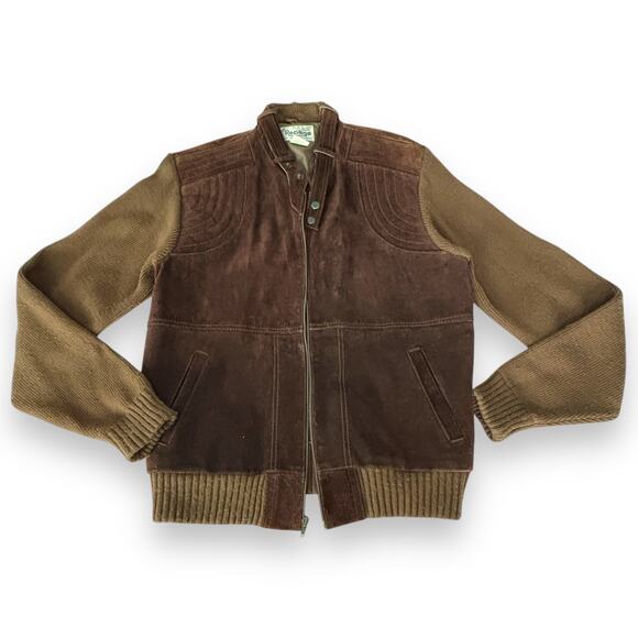 Vtg Repage Brown Suede Sweater Jacket Ladies XL Mens Medium Coat Grunge Retro - Picture 1 of 11